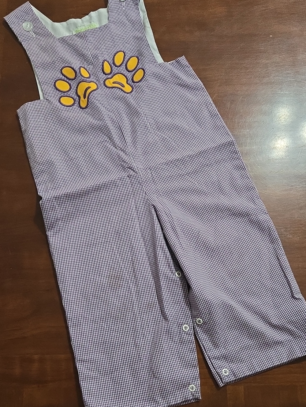 Kids' Purple Gingham Overalls with Paw Appliqué 4t Lsu
